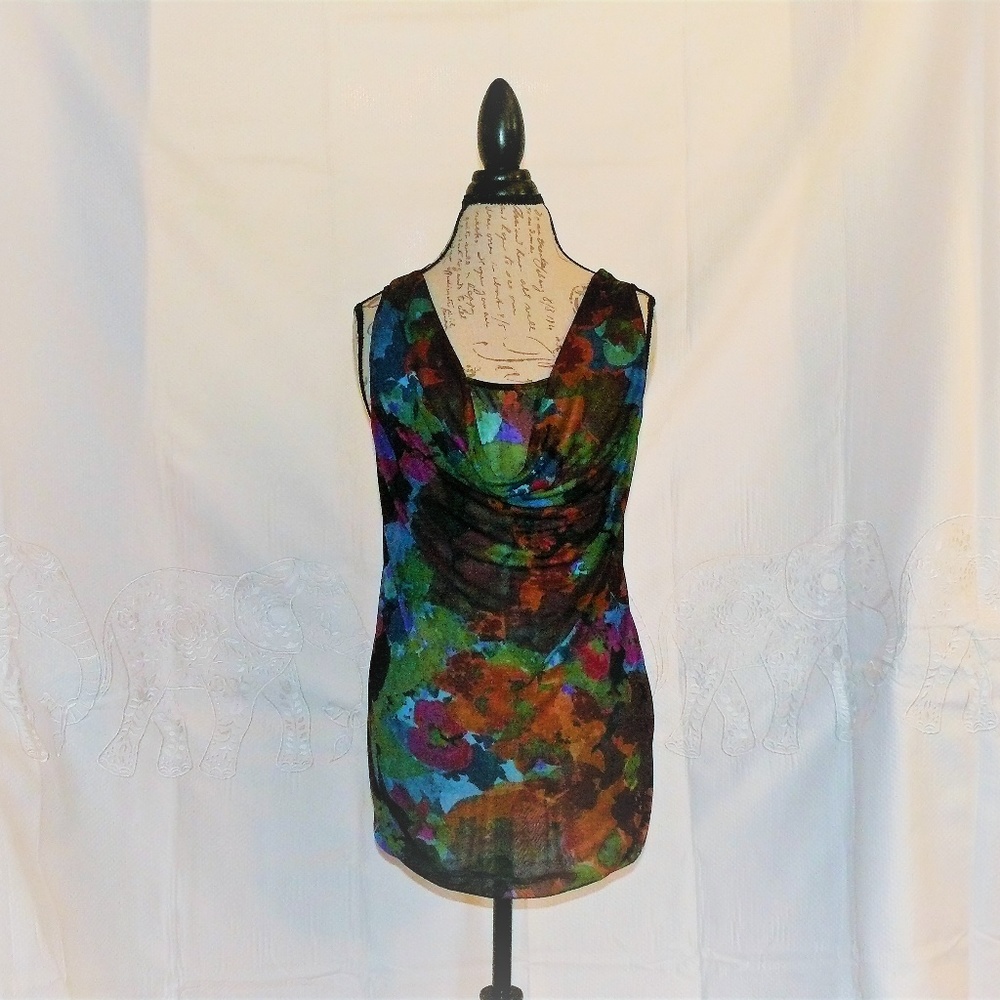 Lane Bryant Floral Sleeveless Draped Neck Blouse